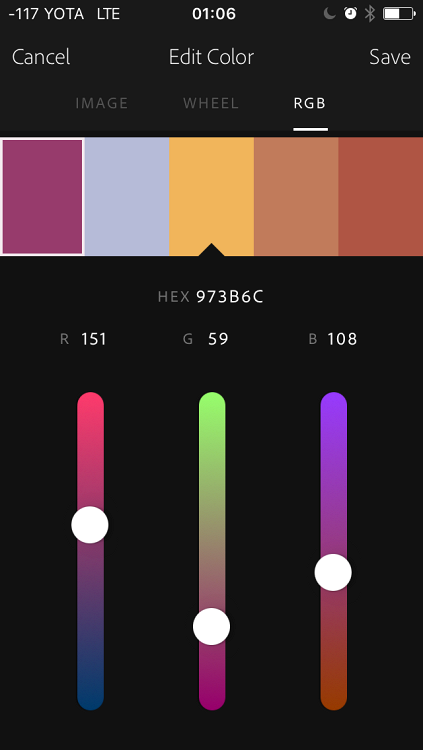 Редактирование цветовой палитры в приложении Adobe Capture CC