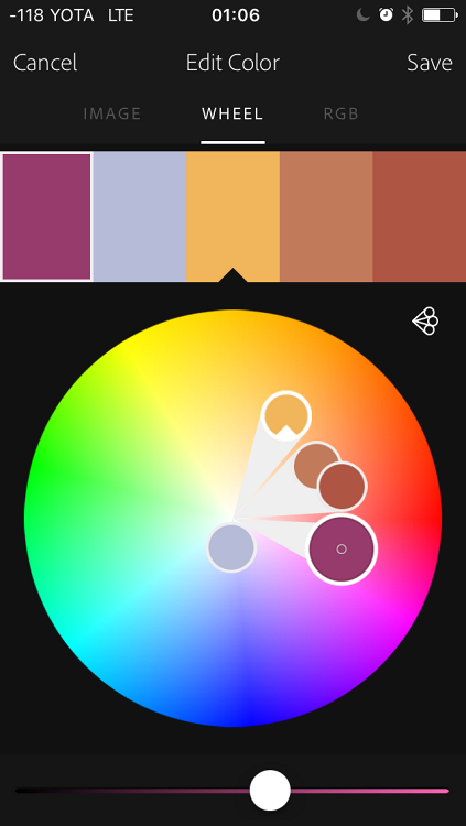 Редактирование цветовой палитры в приложении Adobe Capture CC