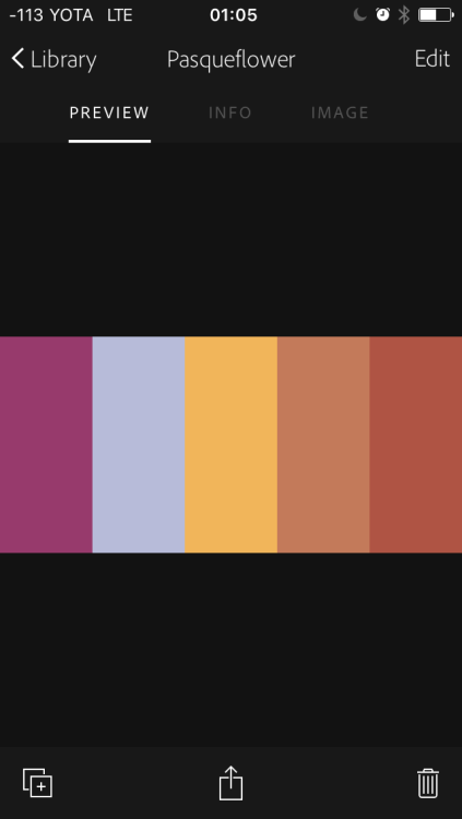 Просмотр цветовой палитры в приложении Adobe Capture CC