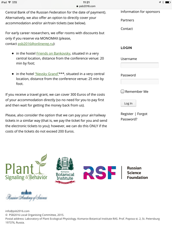 PSB2016 website – navigation and login
