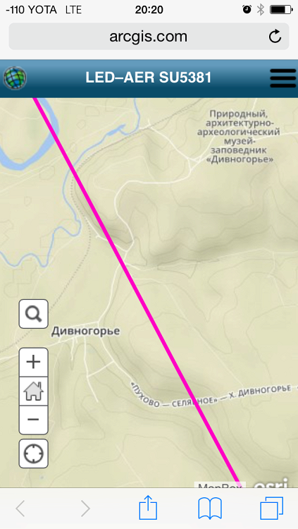 Полёт рейса SU5381 над Дивногорьем