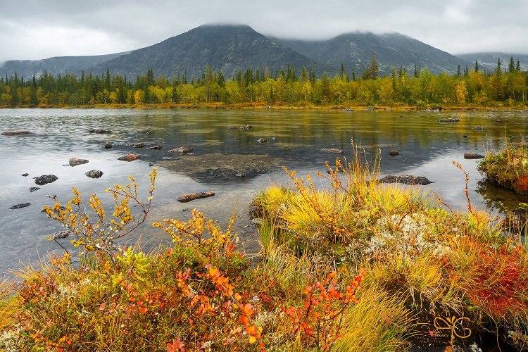 Вид на гору Рисчорр в облаках от Нижнего Полигонального озера