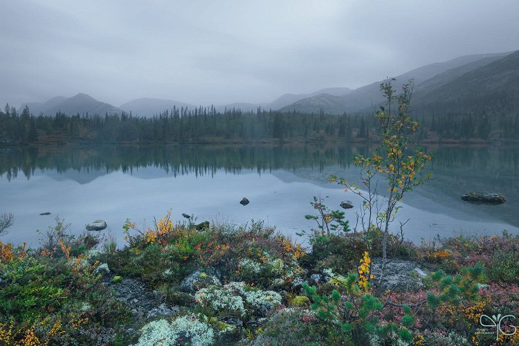 Озеро хмурым вечером