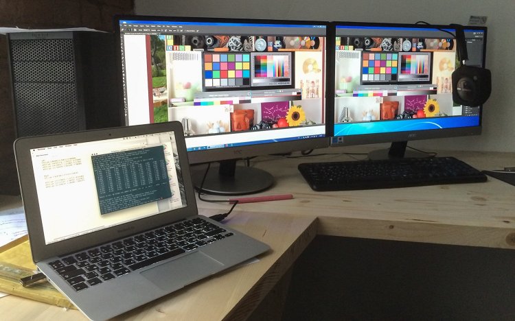 Профилирование двух мониторов спектрофотометром X-Rite Colormunki, контроль равномерности подсветки