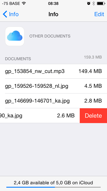 Список файлов на рабочем столе в настройках iCloud