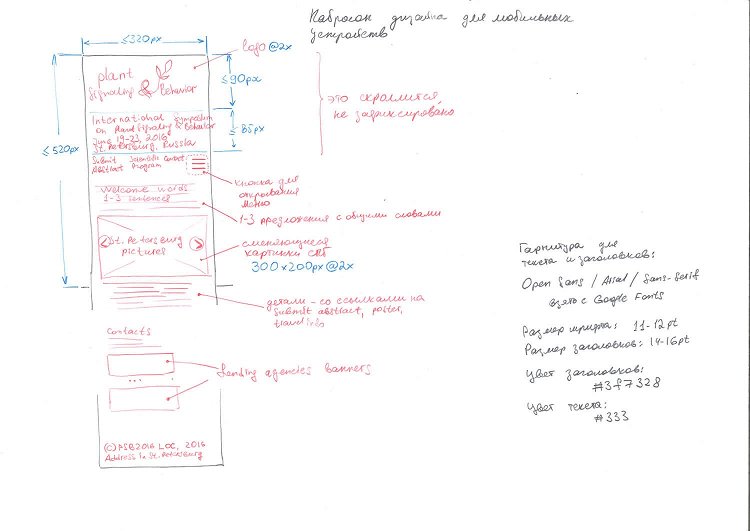 PSB2016 website design sketch for mobiles