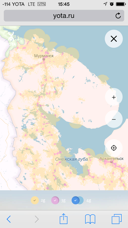 Карта охвата сети Yota/Мегафон в Карелии