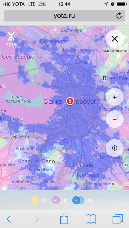 Карта охвата сети Yota в Санкт-Петербурге